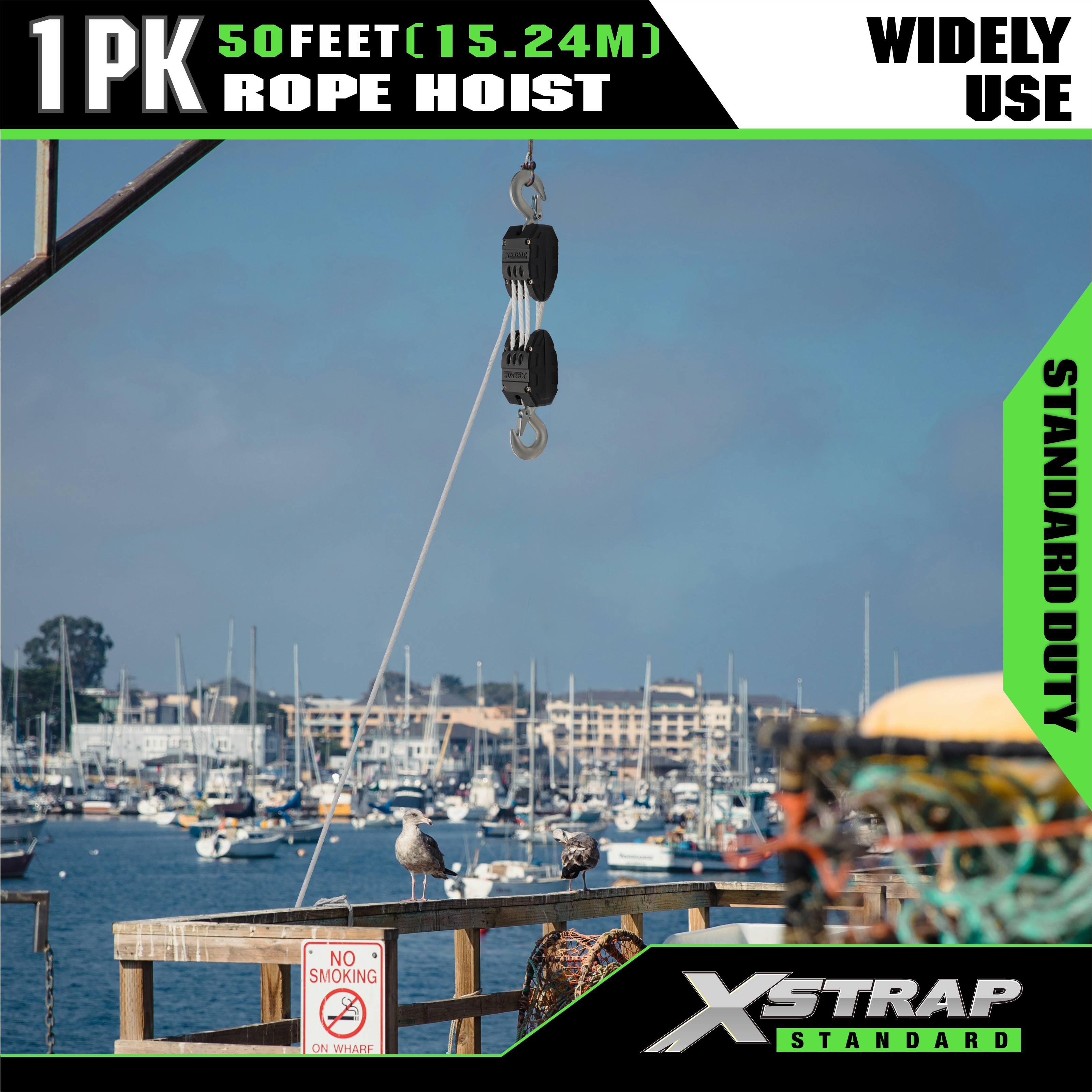 XSTRAP AHLT0003 সাদা দড়ি উত্তোলন পুলি সিস্টেম 1000LB ক্ষমতা