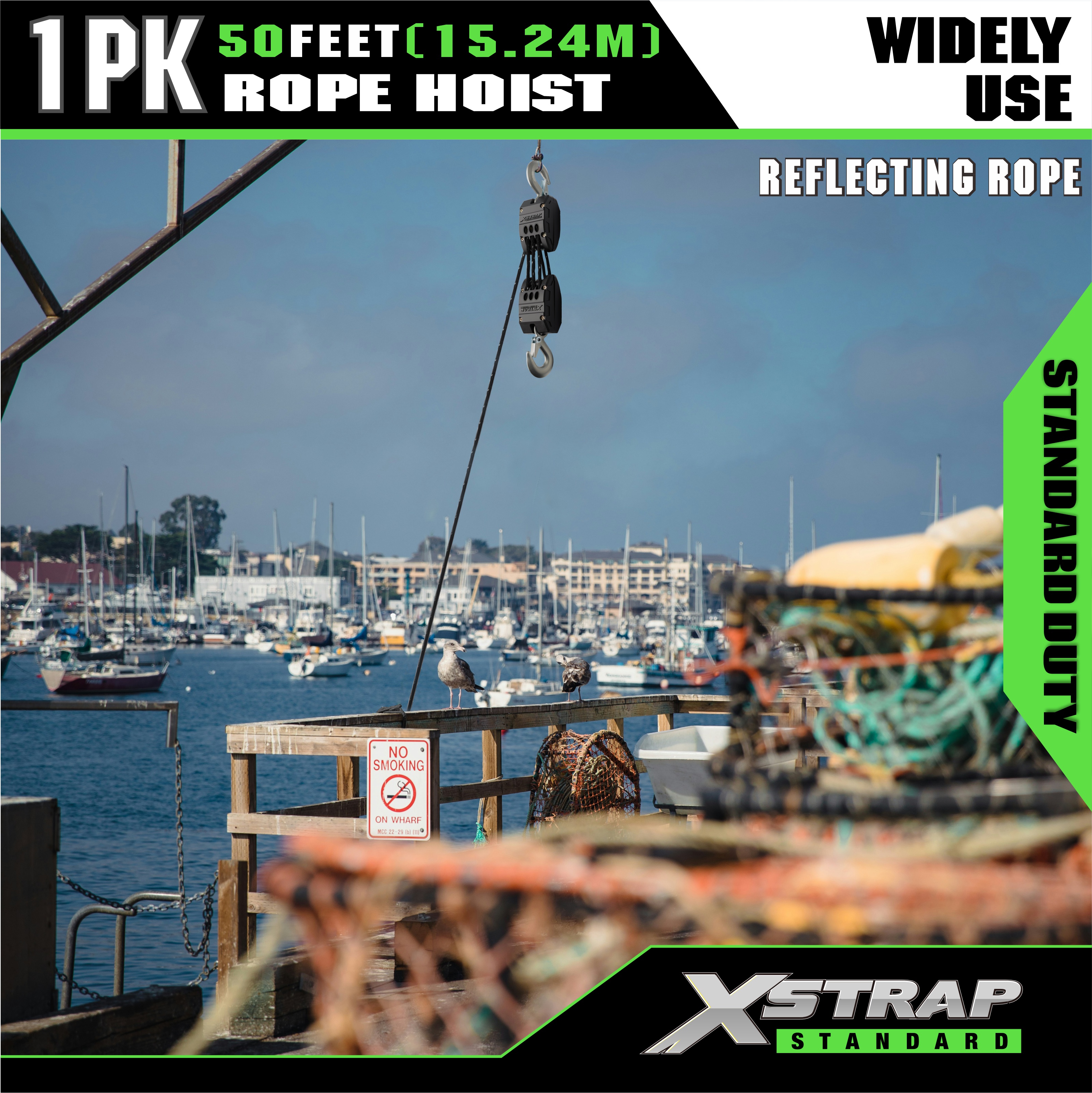 XSTRAP AHLT0003-প্রতিফলিত কালো দড়ি হোস্ট পুলি সিস্টেম 1000LB