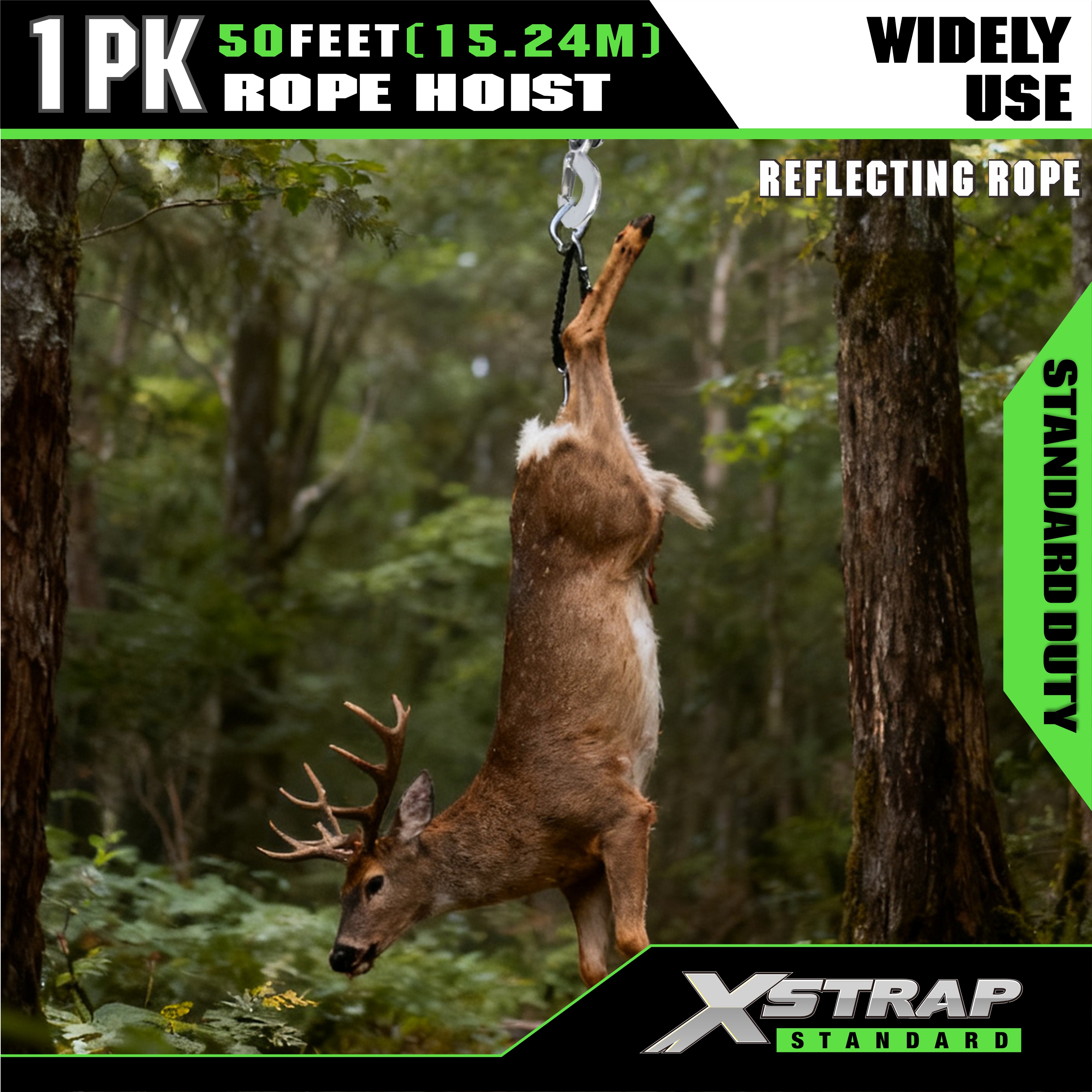 XSTRAP AHLT0003-প্রতিফলিত কালো দড়ি হোস্ট পুলি সিস্টেম 1000LB