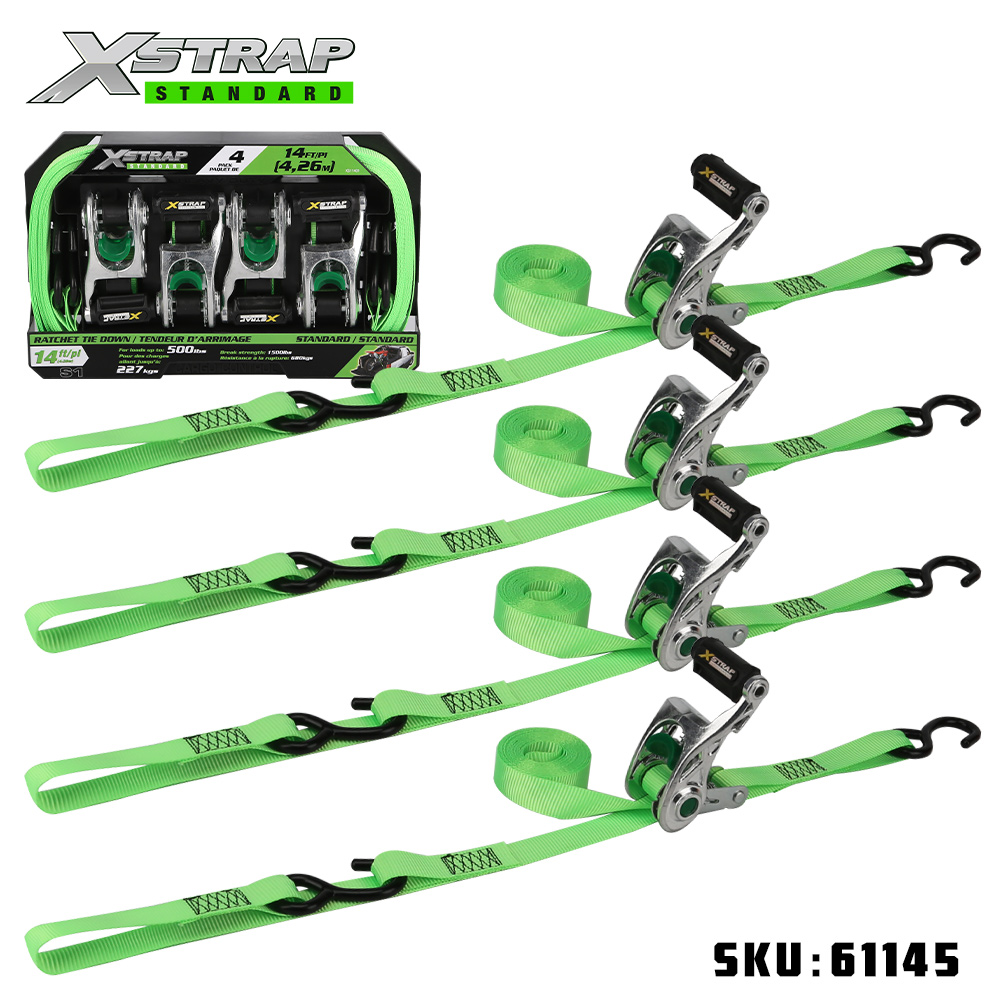 Xstrap 61145 1” x 14’ 4PK অ্যালুমিনিয়াম র্যাচেট সফট লুপ 500lb SWL সহ টাই ডাউন