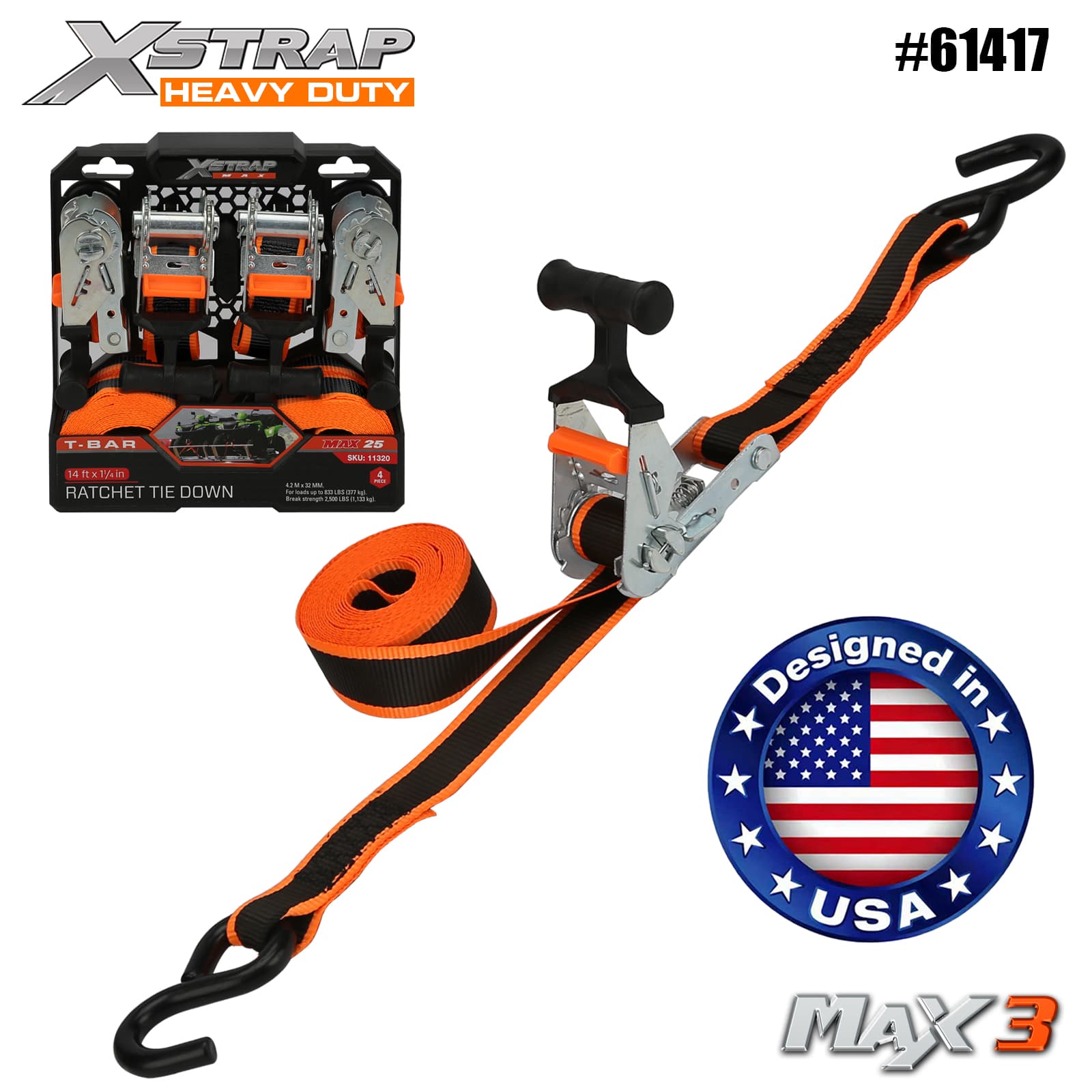 Xstrap 61417 1-1/4 ” x 14’ 4PK টি-বার র্যাচেট টাই ডাউন 1000lb SWL