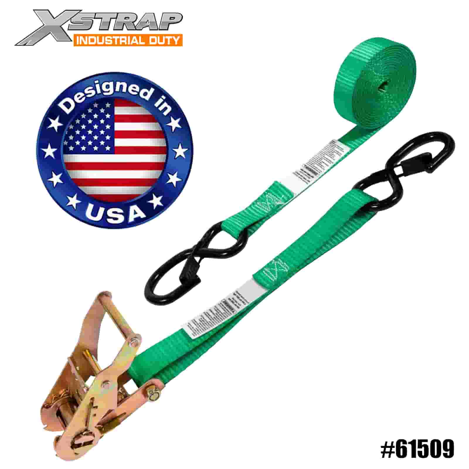 Xstrap 61509 1” x 15’ 4PK র্যাচেট স্ট্র্যাপ সাথে সেফটি এস হুক 400lb SWL