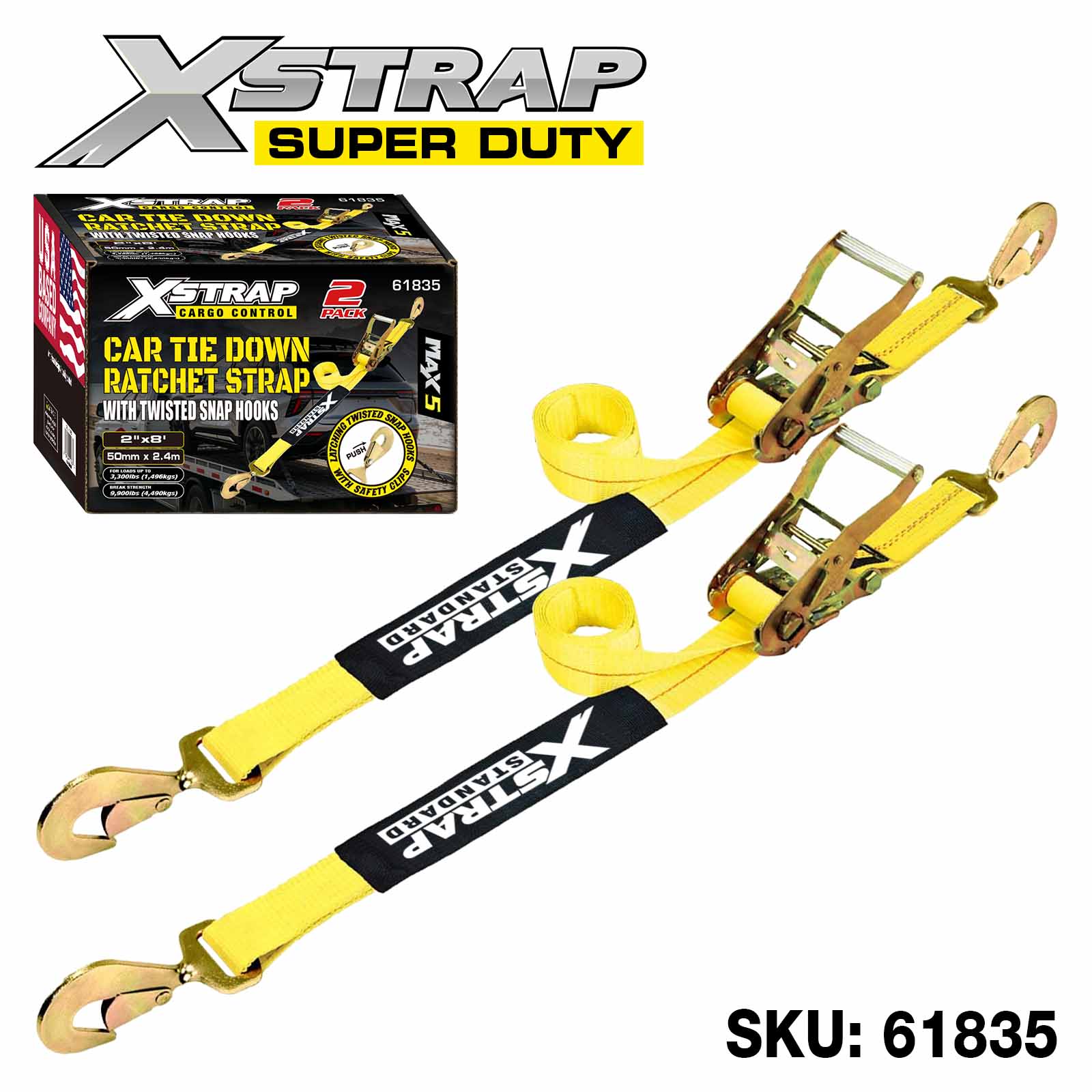 Xstrap 61835 2” x 8’ 2PK কার টাই ডাউন স্ট্র্যাপ 3,300lb SWL